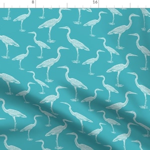 Blue Heron Fabric - Blue Heron On Teal By Bloomingwyldeiris - Blue Heron Teal Birds Crane Egret Cotton Fabric By The Yard With Spoonflower