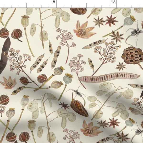 Seed Pods Fabric - Seed Pods By Dasbrooklyn - Modern Farmhouse Seed Pods Botanicals Autumn Grow Cotton Fabric By The Yard With Spoonflower