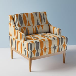 Vintage Style Mod Upholstery Fabric- Field by chicca_besso - Mid Century Modern Cream Orange    Fabric By The Yard With Spoonflower