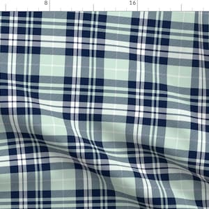 Fall Plaid Fabric - Fall Plaid Mint Navy White Bear Creek Collection By Littlearrowdesign - Plaid Cotton Fabric By The Yard With Spoonflower