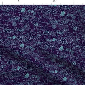 Mushroom Fabric - All The Mushrooms On Blue By Paisleyhansen - Mushroom Outlines Forest Modern Cotton Fabric By The Yard With Spoonflower