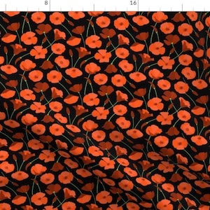 Ditsy Orange Poppy Meadow Fabric - Orange California Poppies Tiny By Portiamonberg - Elegant Cotton Fabric By The Yard With Spoonflower