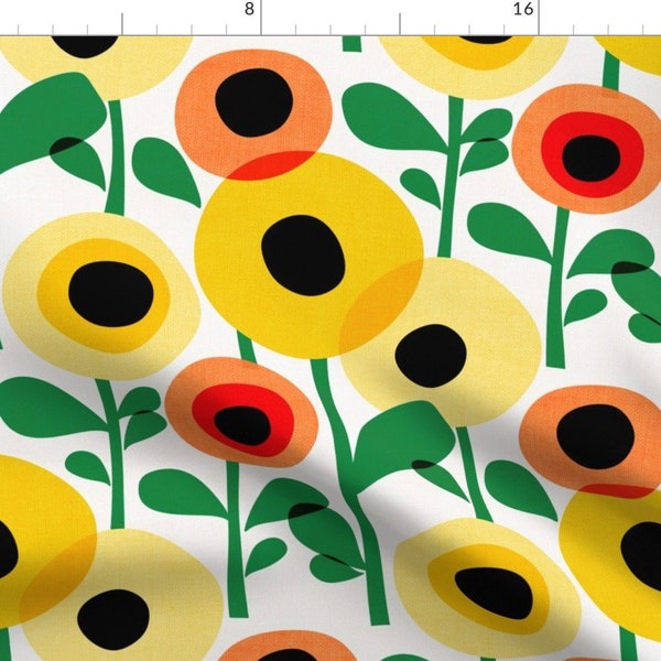 Mid Century Modern Fabric - Poppy Abstract by perrinphilippa - Sunny Yellow Retro Inspired Atomic Era Fabric by the Yard by Spoonflower