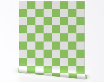 80s Checkered Wallpaper - Apple Green Checker by 3rittanylane - Lime Green Neon Bright Removable Peel and Stick Wallpaper by Spoonflower