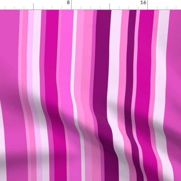 Bright Pink Stripes Fabric - Birthday Pink Stripe by squilla -  Magenta Bold Vivid 16in Repeat  Fabric by the Yard by Spoonflower