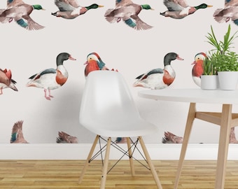 Hand Painted Ducks Peel and Stick Wallpaper - Wings Waterfowl Wildlife Cabin Lake  - Removable Wall Decor Art - Duck Art by thewaterbirds