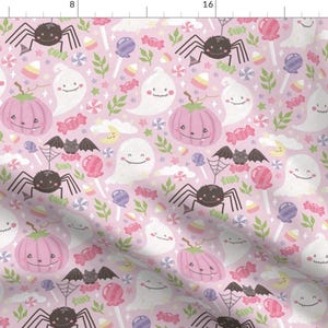 Halloween Fabric - Sweet Pastel Halloween By Bamokreativ - Halloween Pink Ghosts Pumpkins Bats Cotton Fabric By The Yard With Spoonflower