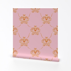 Pink Chinoiserie Removable Peel and Stick Wallpaper - Crest Pink Orange White Ginger Jars - Wall Art Wall Decor - Preppy by brittmills
