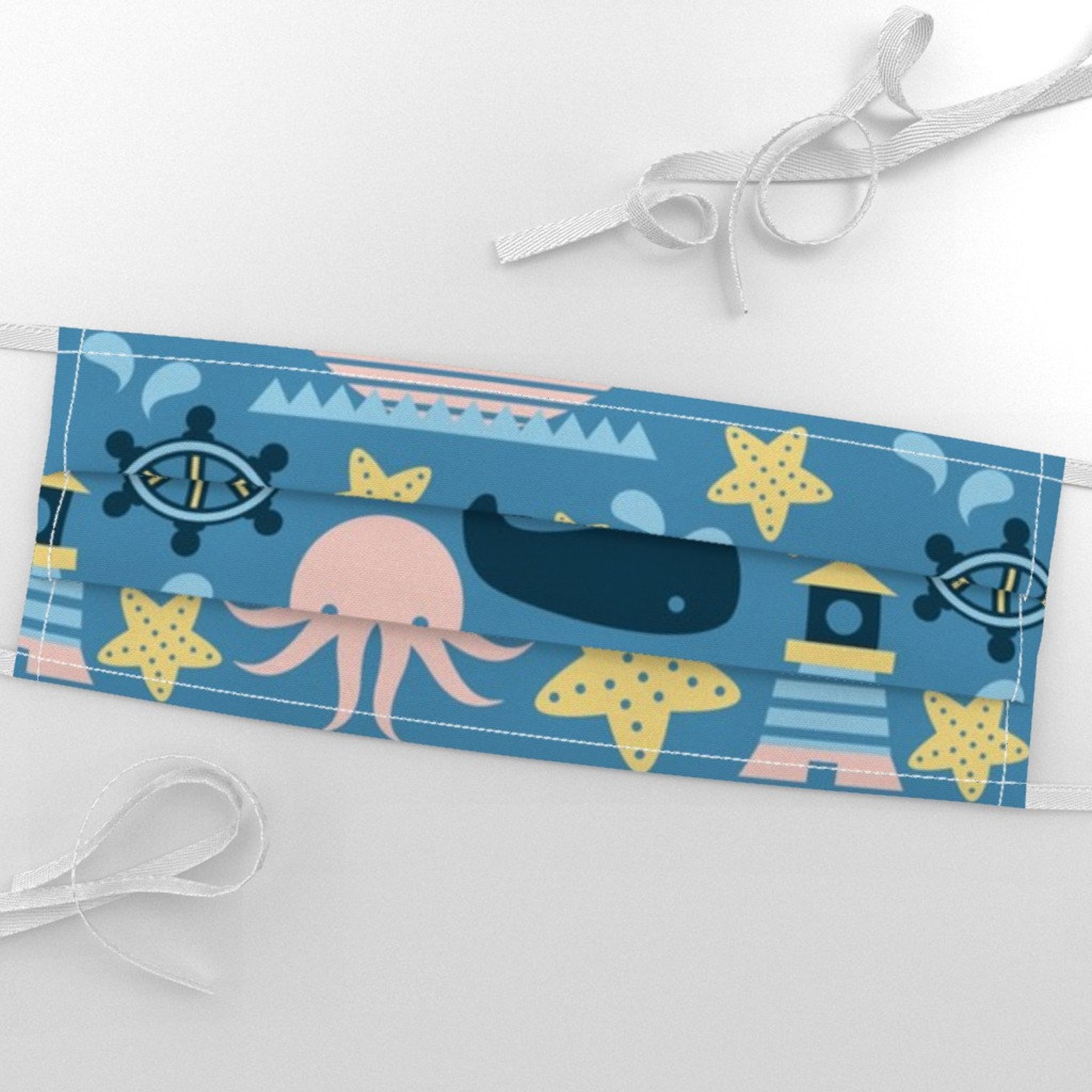 Nautical Nursery Fabric Sailing Pattern Blue By Mintparcel Etsy