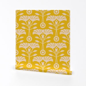 Floral Wallpaper - Art Nouveau Yellow Floral By-Jackietahara - Vintage Custom Printed Removable Self Adhesive Wallpaper Roll by Spoonflower