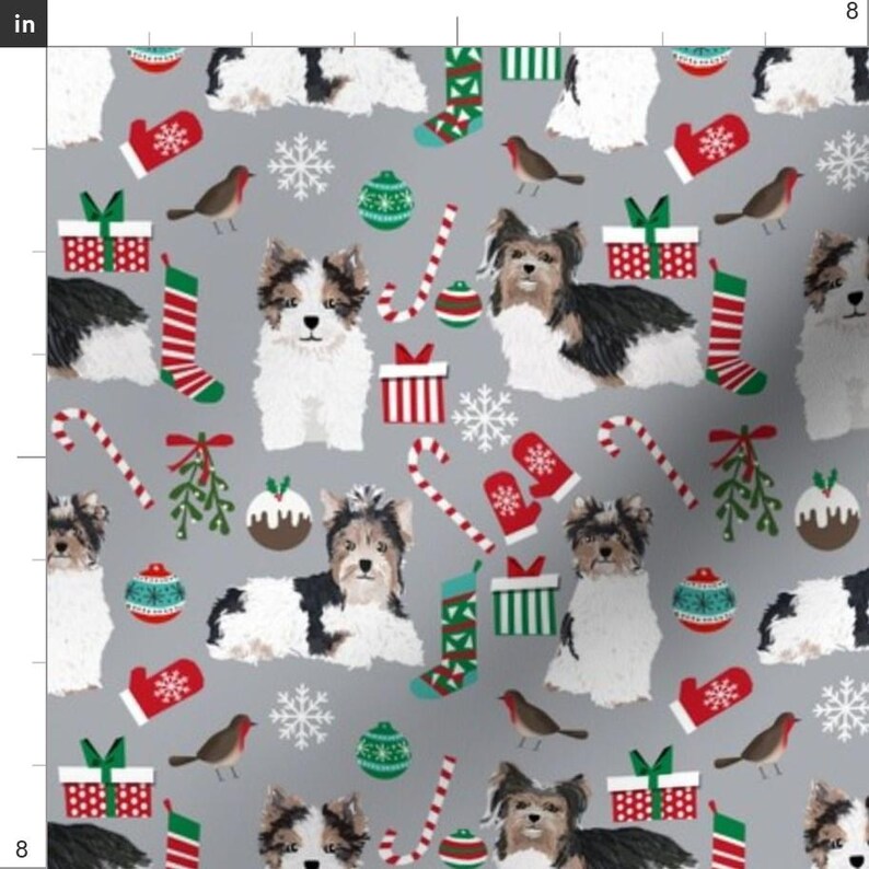 Biewer Fabric - Biewer Terrier Christmas Dogs Fabric Cute Christmas Dog Holiday By Petfriendly - Cotton Fabric by the Yard with Spoonflower image 3