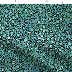 Teal Blue Cheetah Fabric - Blue And Green Cheetah Print - Teal Background By Diseminger - Teal Cotton Fabric By The Yard With Spoonflower