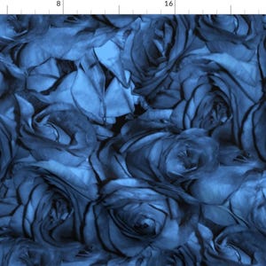 Rose Fabric - Blue Roses For A Red Lady By Peacoquettedesigns - Rose Floral Flower Blue Botanical Cotton Fabric By The Yard With Spoonflower