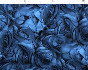 Rose Fabric - Blue Roses For A Red Lady By Peacoquettedesigns - Rose Floral Flower Blue Botanical Cotton Fabric By The Yard With Spoonflower