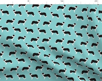 Border Collie Fabric - Cute Border Collies Designs By Petfriendly - Border Collie Blue Black Cotton Fabric By The Yard With Spoonflower