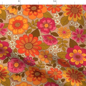 Groovy Flowers Fabric - Floral Fantasy by emma_heeson_design - Retro Orange Floral Vintage Flowers 1970s Fabric by the Yard by Spoonflower