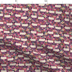 Sheep Fabric - Suffolk Sheep Floral Farm Design - Purple By Petfriendly - Sheep Show Livestock Cotton Fabric By The Yard With Spoonflower