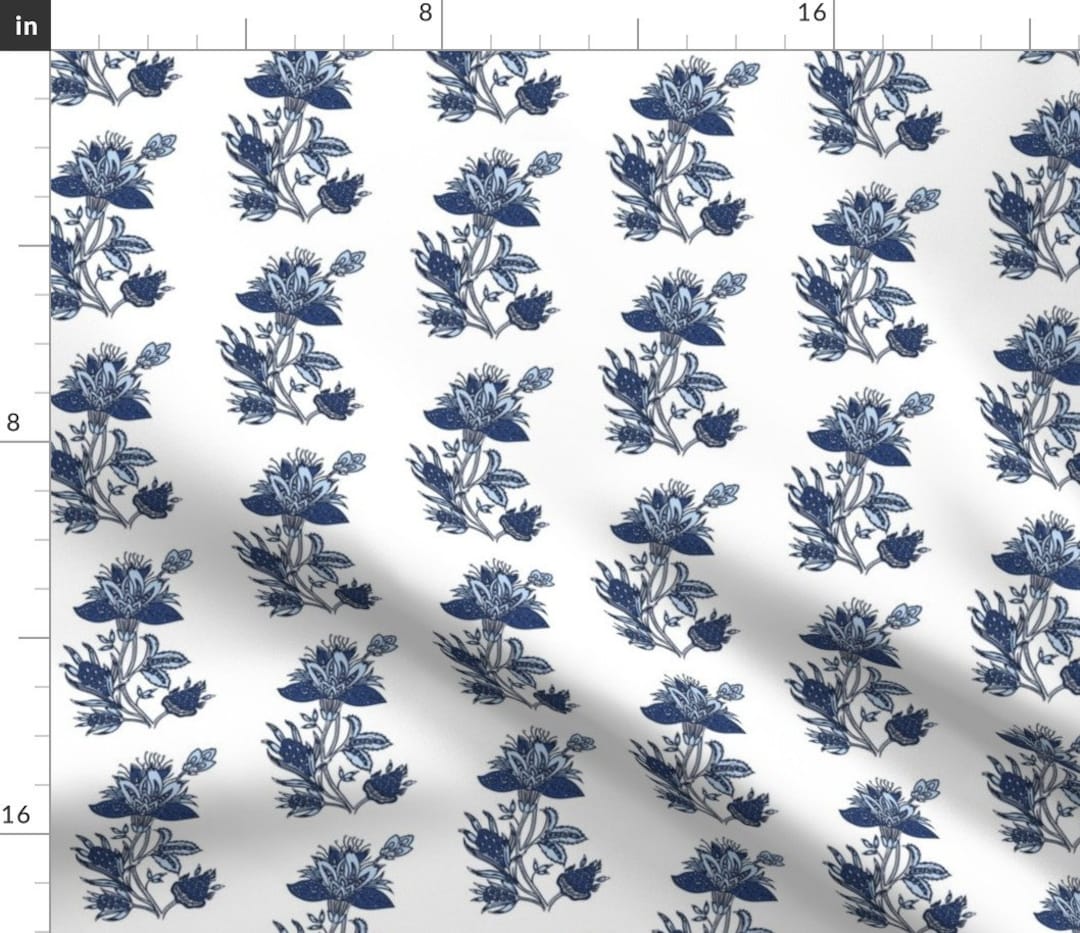 Block Print Flower Fabric French Floral Blue Flower Block by Etsy
