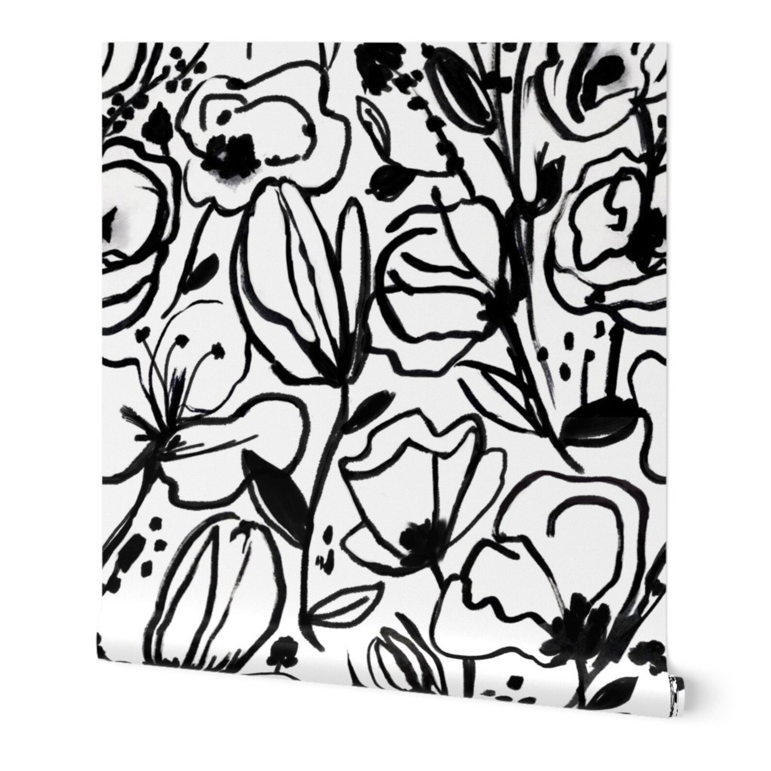 Floral Wallpaper Black White Floral Sketch by Alison Janssen Etsy