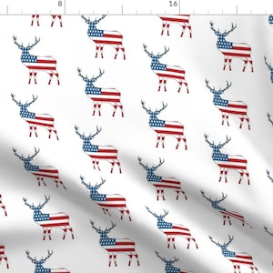 Patriotic Deer Fabric - American Deer By Thin Line Textiles - Patriotic Party Americana Deer Cotton Fabric By The Yard With Spoonflower