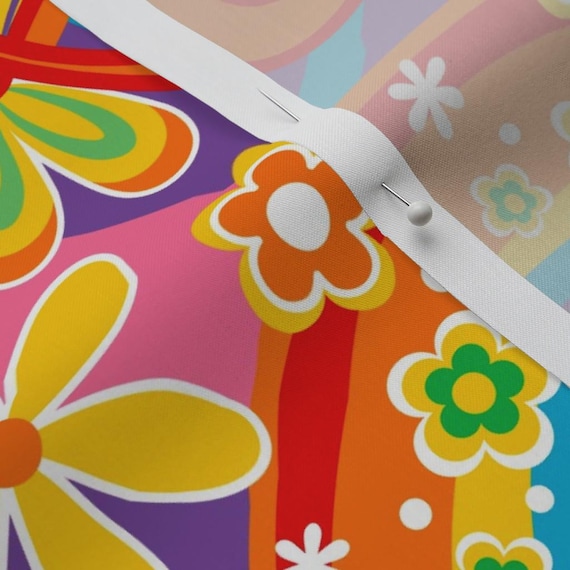 1960s_überbreiter Baumwollsatin Stoff 1960_psychedelic Flower