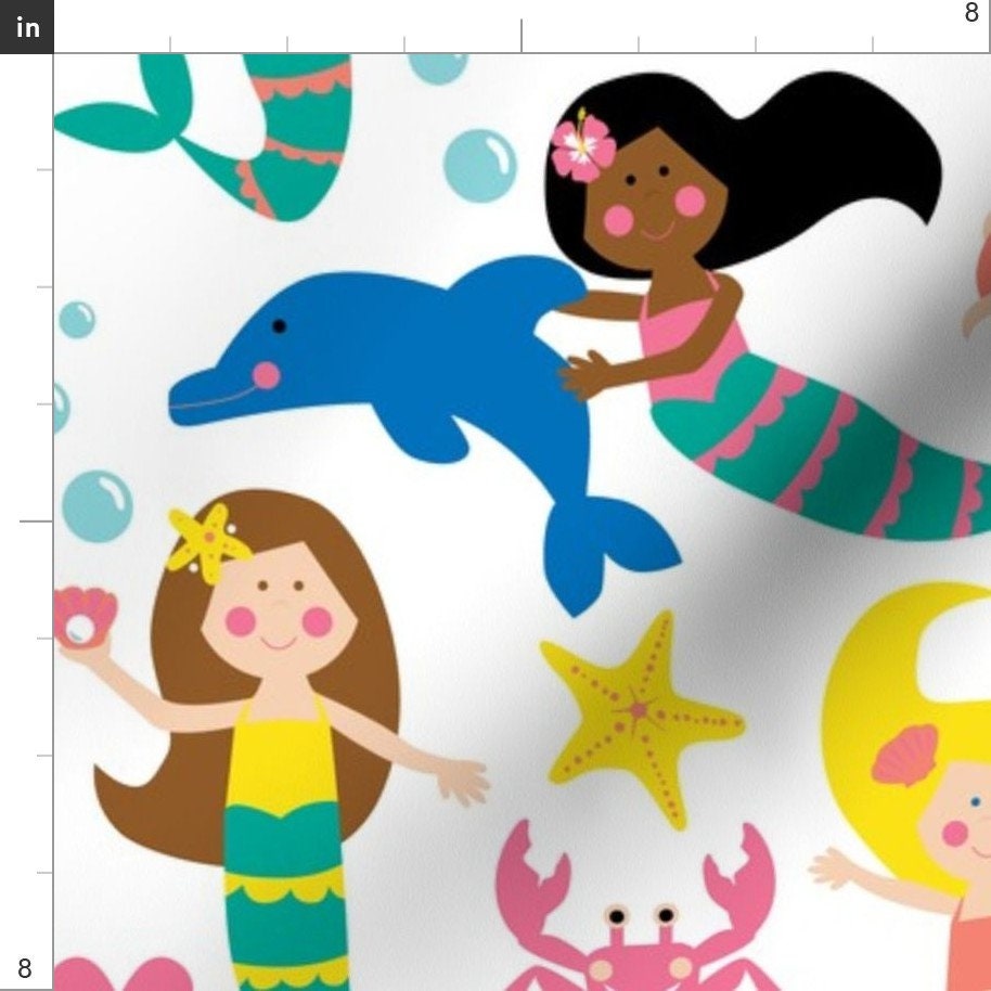 Mermaid Fabric Mermaid Friends by Designs by Lisa K Little - Etsy