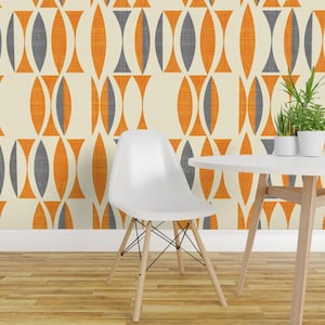 Carta da parati Mid-Century - Arancione Campo di Chicca Besso - Rotolo di carta da parati autoadesiva rimovibile personalizzata in stile Mid-Century Mod di Spoonflower