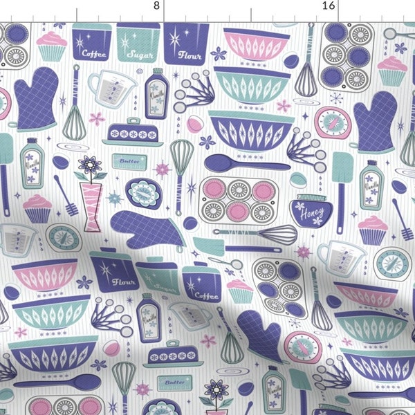 Baking Fabric - Vintage Baking Time W Purple By Studioxtine - Baking Kitchen Cook Chef Baker Cotton Fabric By The Yard With Spoonflower