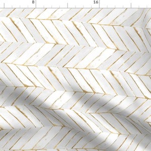 Chevron Fabric - Chevron Painted White Gold Rotate By Crystal Walen - Chevron Herringbone Modern Cotton Fabric By The Yard With Spoonflower
