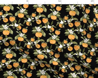 Oranges Watercolor Black Citrus Fruit Fabric - Orange Blossom Dark By Mintpeony - Oranges Cotton Fabric By The Yard With Spoonflower