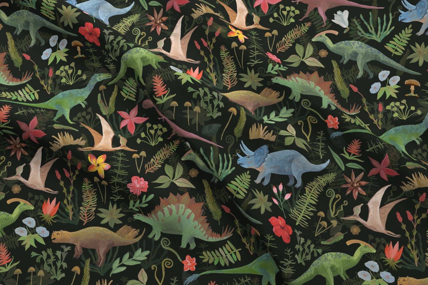 Dinosaur Prehistoric Pattern Green Trees Fabric Dinosaur Etsy