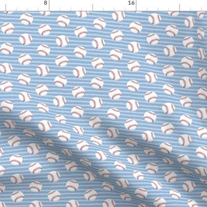 Baseball Fabric - Baseballs - Light Blue Stripes By Littlearrowdesign - Baseballs Stripes Blue Cotton Fabric By The Yard With Spoonflower