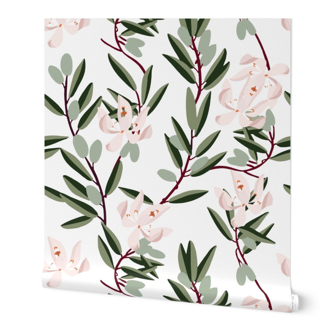 Olive Wallpaper Olive Bloom Pink by Holli Zollinger Green Etsy