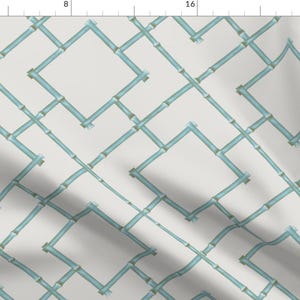 Bamboo Fabric - Osaka Bamboo Trellis by willowlanetextiles - Trellis Chinoiserie Blue Aqua Fabric by the Yard by Spoonflower