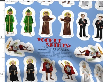 Religious Fabric - Pocket Saints Famous Males  by littleliteraryclassics - Saint Catholic Christian Boys Fabric by the Yard by Spoonflower