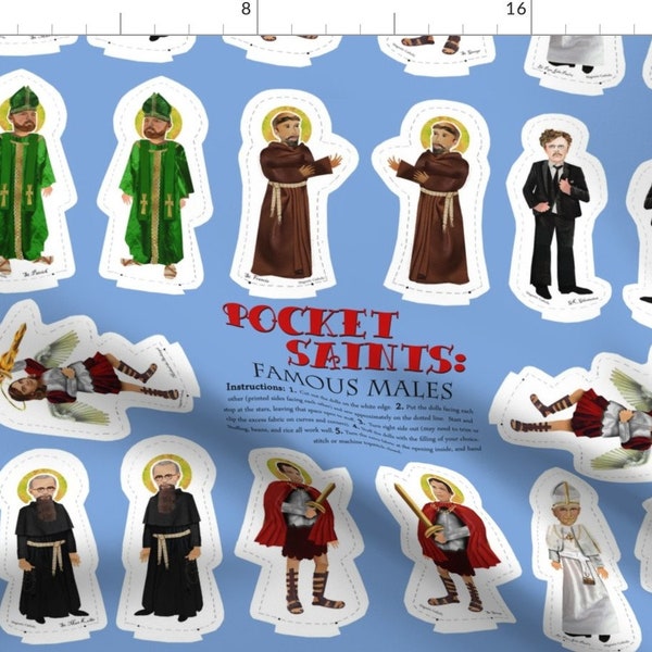 Religious Fabric - Pocket Saints Famous Males  by littleliteraryclassics - Saint Catholic Christian Boys Fabric by the Yard by Spoonflower