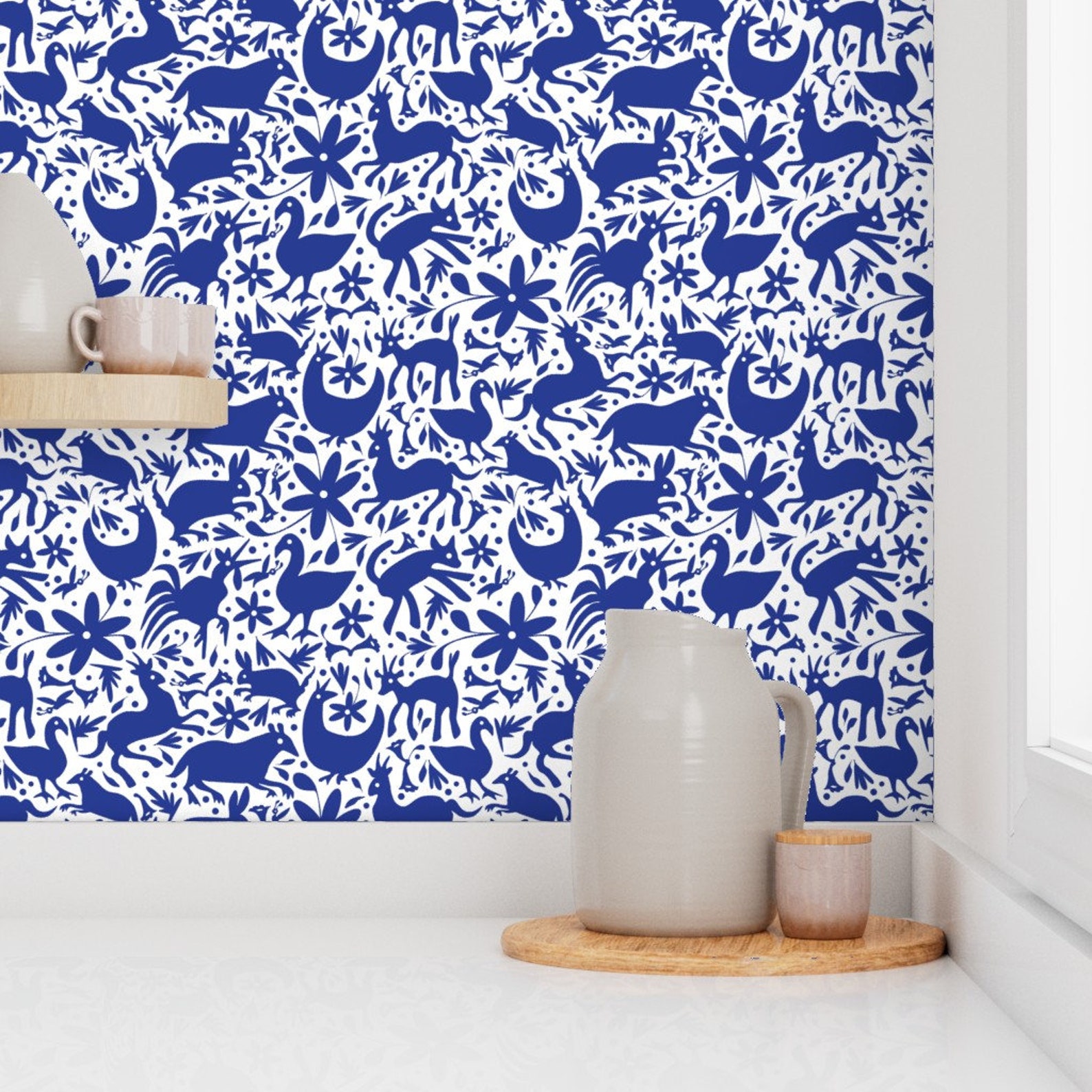 Blue Otomi Wallpaper Springtime Cobalt White Large Scale by Etsy