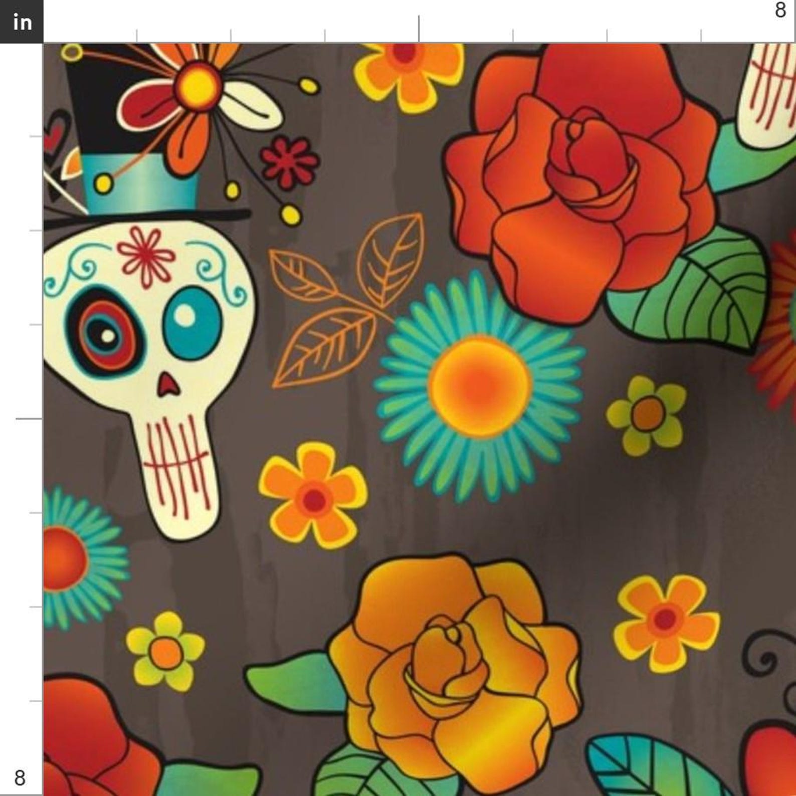 Skull Fabric - Dia De Los Muertos by Jennartdesigns - Skull Day of the ...