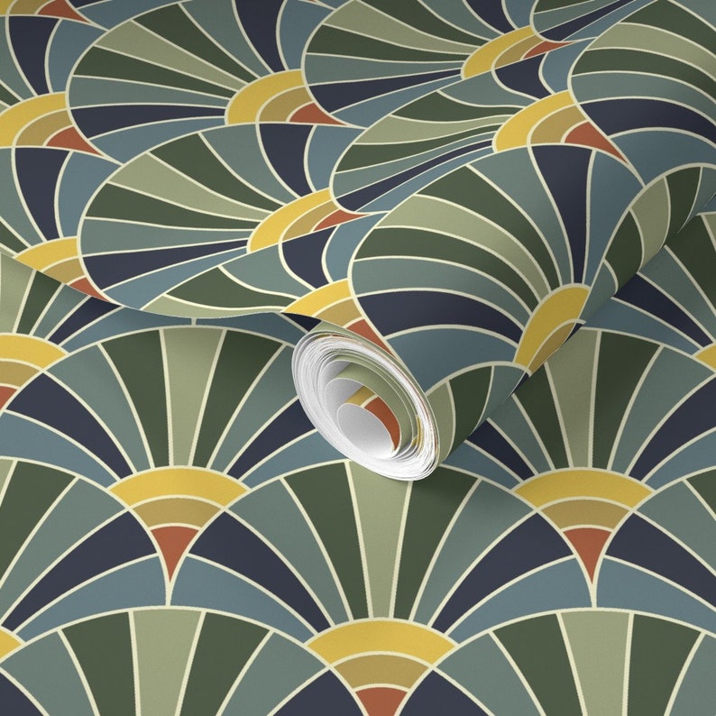 Art Deco Fans Wallpaper Fan Scale Antique by Sef Scalloped Etsy