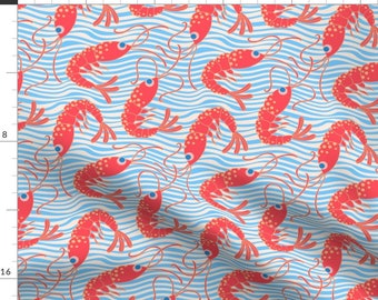 Red Shrimp Fabric - Summer Shrimp by unblinkstudio-by-jackietahara - Nautical Stripe Hand Drawn Whimsical Fabric by the Yard by Spoonflower