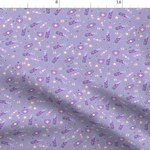 First Aid Purple Fabric - Purple Nurse Repeat With Syringes And Bandages By Noeldraws - First Aid Cotton Fabric By The Yard With Spoonflower