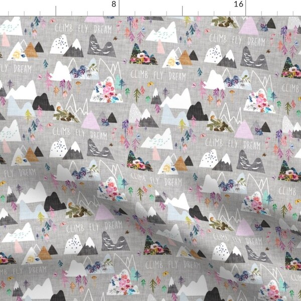 Woodland Nursery Fabric - Mountain Dreams Small By Nouveau Bohemian - Woodland Nursery Gray Dream Cotton Fabric By The Yard With Spoonflower