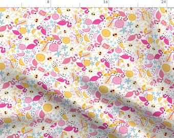 Pink Flamingo Summer Vacation Fabric - Flamingo Beach Party By Writtenbykristen - Flamingo Cotton Fabric By The Yard With Spoonflower