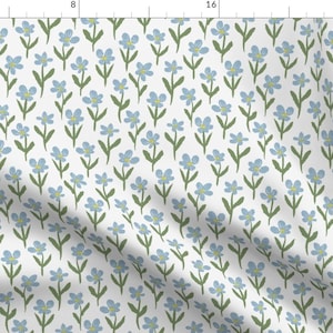 Simple Florals Fabric - Blue Flower Field by bloomwilddesign -  Blue Flowers Minimalist Floral Blue Green Fabric by the Yard by Spoonflower