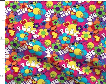 1960's Psychedelic Colors Fabric - 1967 Summer Of Love By Vintage Style - Hippie Peace Daisy Cotton Fabric By The Yard With Spoonflower