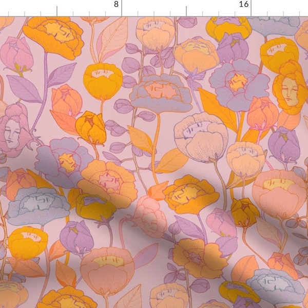 Surreal Flower Fabric - Wonderland Flowers by ceciliamok - Magic Garden Flower Faces Magical Flowers  Fabric by the Yard by Spoonflower