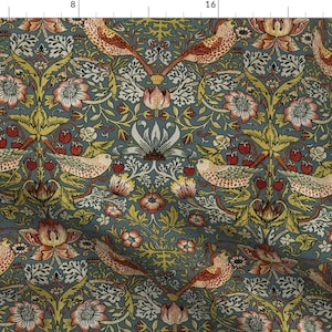 Victorian Fabric - Strawberry Thief by peacoquettedesigns - Arts And Crafts William Morris Fabric by the Yard by Spoonflower