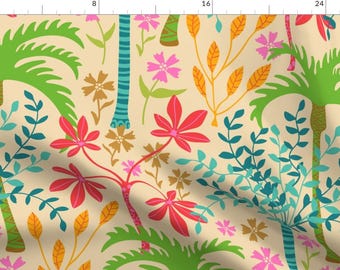 Tropical Fabric - Tropical Botanical By Unblinkstudio-By-Jackietaha - Yellow Green Blue Palm Tree Cotton Fabric By The Yard With Spoonflower