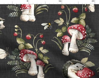 Mushroom Hedgehog Fabric - Mushroom And Hedgehog by mirabelle_print - Orest Woodland Hedgehog Watercolor Fabric by the Yard by Spoonflower