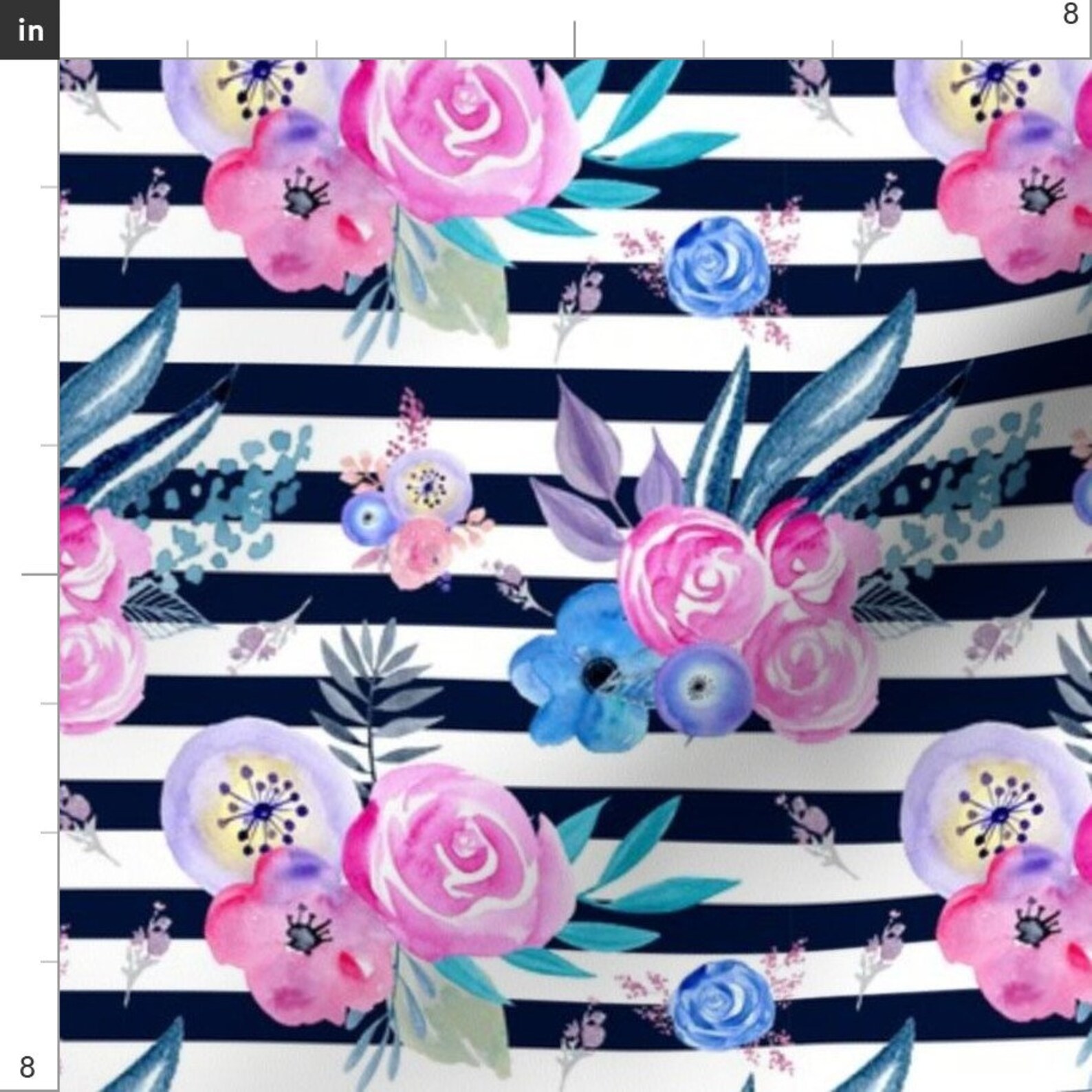 Stripes And Flowers Fabric Floral Pinstripe Blooms By Lub By Etsy